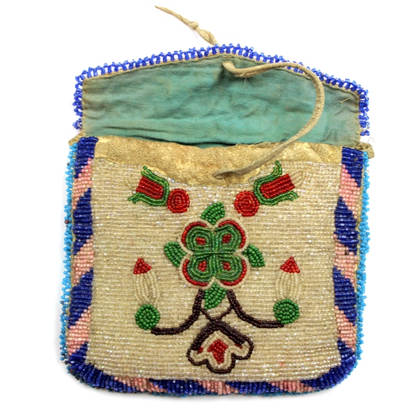 Native American beaded bag w/ mirror - 19th century