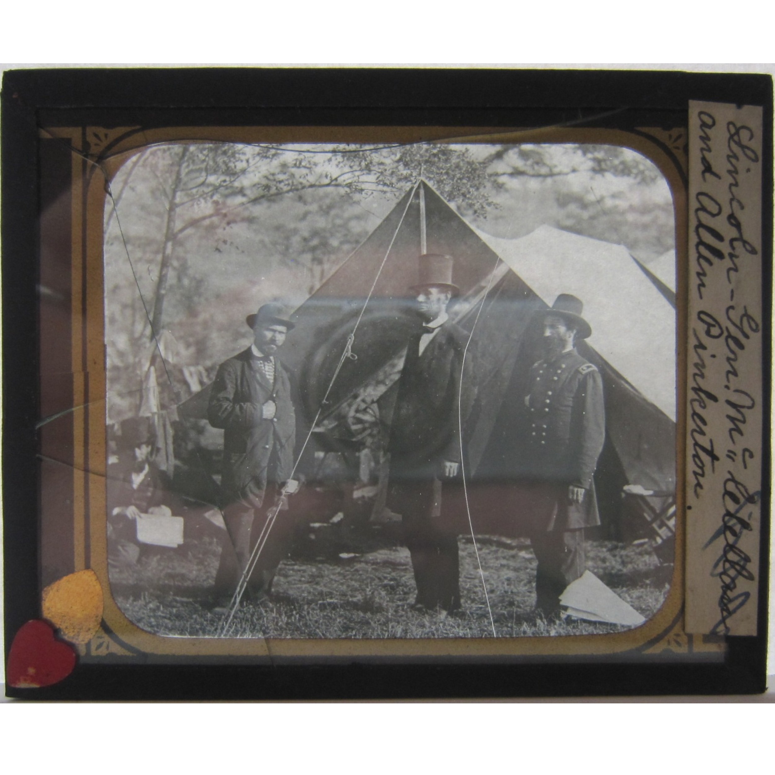 Glass slide of President Lincoln, Allan Pinkerton, and Major General John A. McClernand - Antietam, Maryland, October 3, 1862.