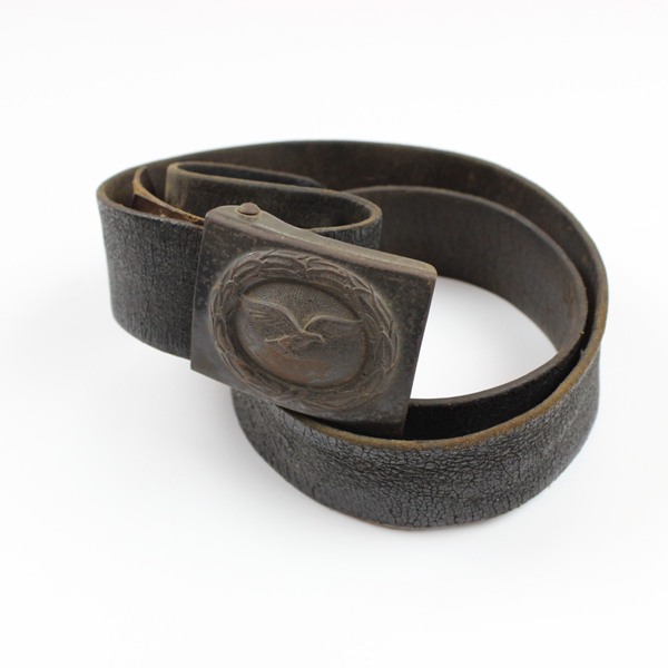 Luftwaffe EM/NCO’s denazified steel belt plate with leather tab and belt