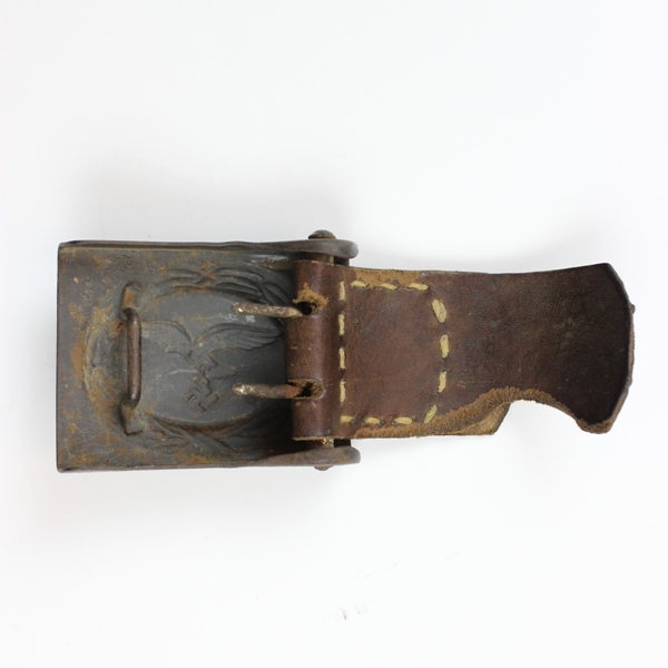 Luftwaffe EM/NCO’s denazified steel belt plate with leather tab and belt