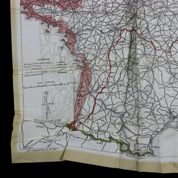  RAF Air Ministry No 7329A escape silk map - France