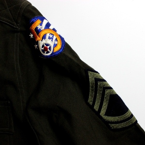 US Army Air Corps EM’s chocolate gabardine shirt - 5th AF patch - 15 ½ x 33