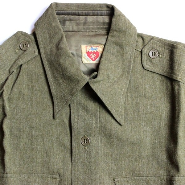 US Army custom tailored officer brown wool serge / mustard shirt 15 x 33