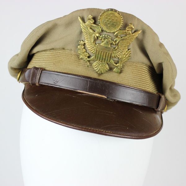 USAAF khaki / tan officer service cap - Dobbs crusher