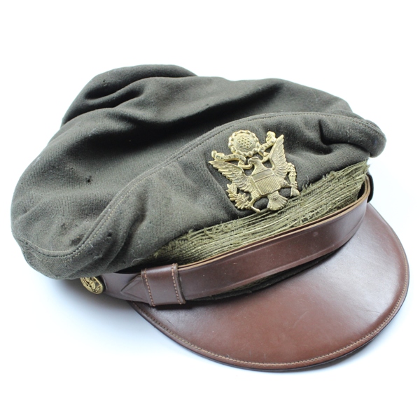 USAAF chocolate gabardine officer service cap - Delman crusher