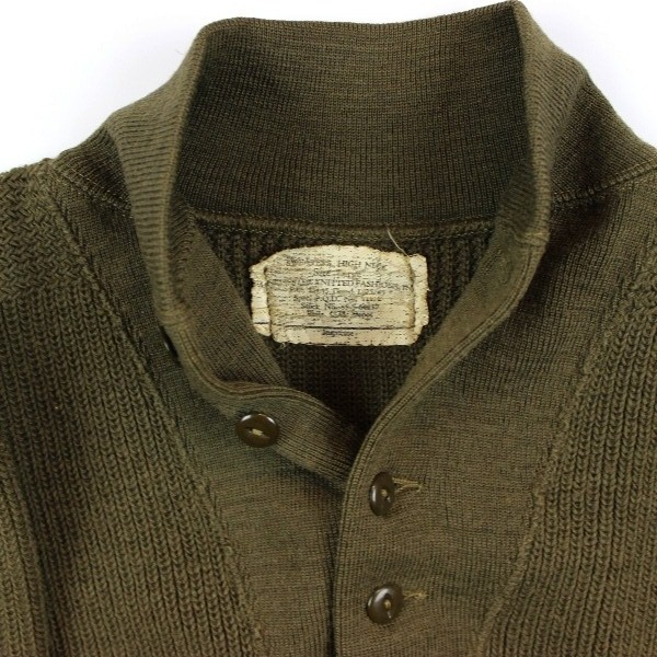 High neck OD wool knit sweater - Dated 1945 - Large