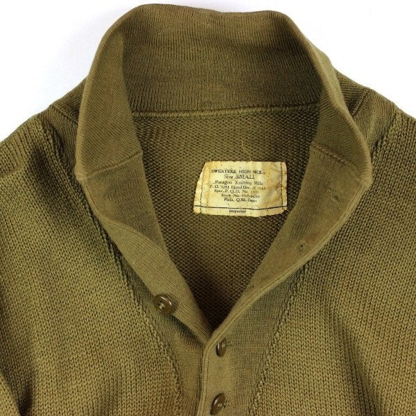 High neck OD wool knit sweater - Dated 1943 - Small