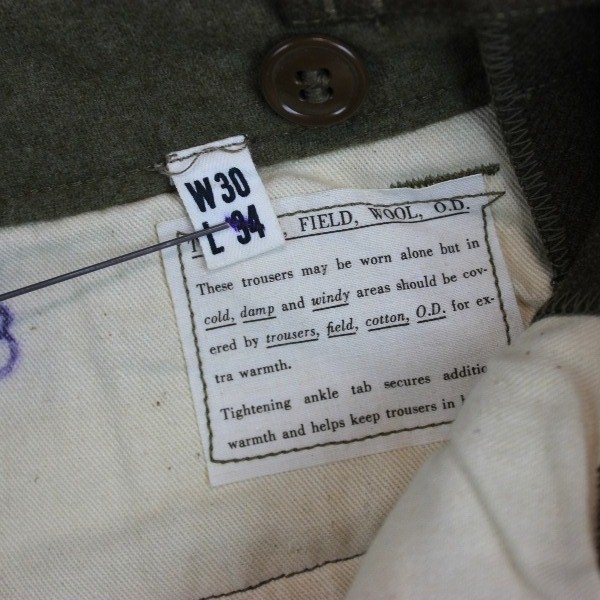 M1943 OD wool field trousers - W30 L34 - Dated 1944 - Mint