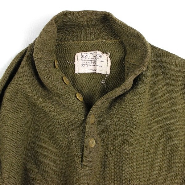 High neck OD wool knit sweater - Dated 1944 - Large