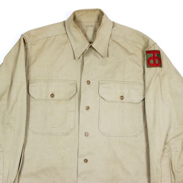 Officer khaki / tan cotton shirt - 90th Infantry Division - 15 x 32